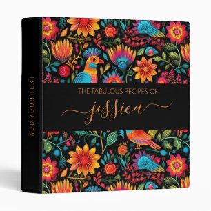 Mexican floral pattern script name recipe binder