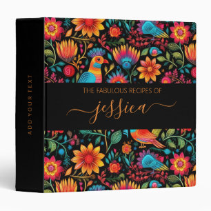 Mexican floral pattern script name recipe binder