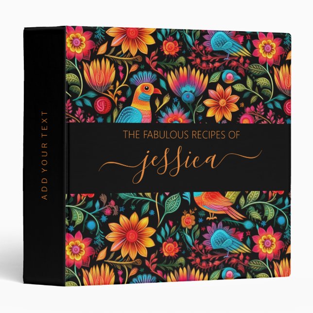 Mexican floral pattern script name recipe binder (Front/Spine)