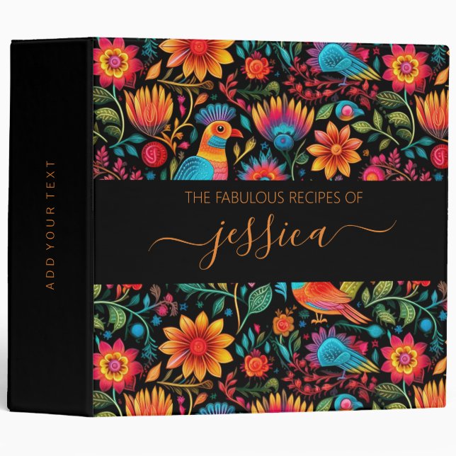 Mexican floral pattern script name recipe binder (Front/Spine)