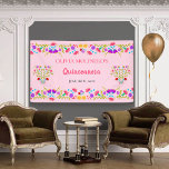 Mexican Floral Pink Quinceanera Birthday Party Banner<br><div class="desc">Pretty Pink Quinceañera Banner which you can personalize for your quinceanera birthday party. This vibrant Mexican Fiesta theme has beautiful borders of Folk Art flowers. This pink party banner has a fresh and cheerful colour palette of pink, purple, blue green and yellow, whilst the handwritten lettering has a carefree, bouncy...</div>