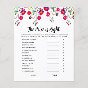 Mexican Floral Price is Right Baby Game Card 