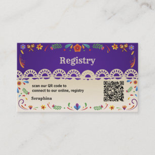 Mexican Floral QR Code Bridal Shower Registry card