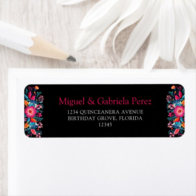 Mexican Floral Quinceanera Return Address (Insitu)