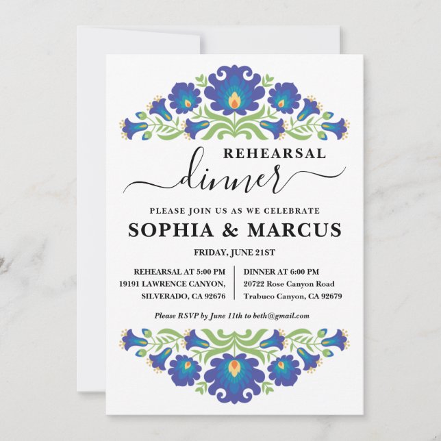 Mexican Floral Rehearsal Dinner Invitation (Front)