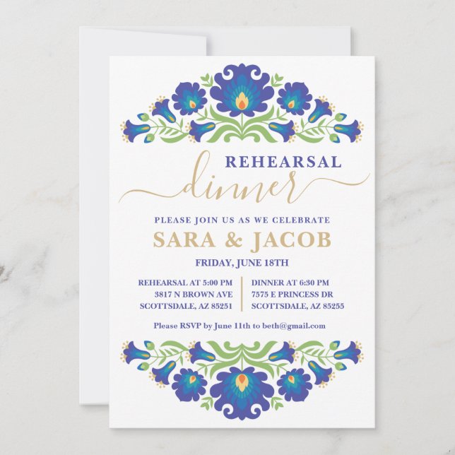 Mexican Floral Rehearsal Dinner Invitation (Front)