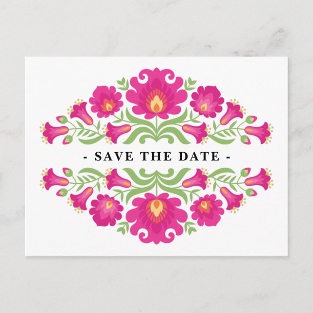 Mexican Floral Save The Date Postcard (Front)