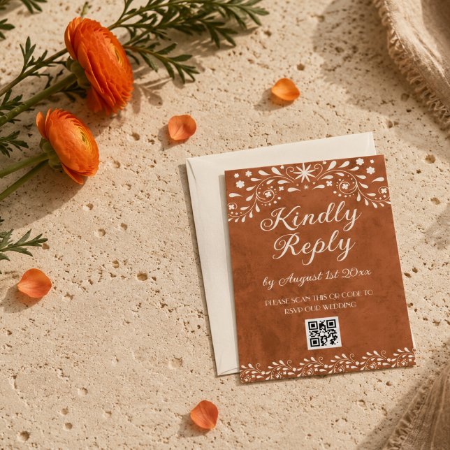 Mexican Floral Wedding QR code RSVP Card (Creator Uploaded)