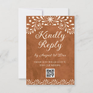 Mexican Floral Wedding QR code RSVP Card