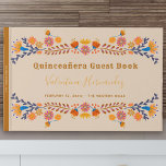 Mexican Floral Western Typography Quinceanera Guest Book<br><div class="desc">Mexican floral Quinceanera Guest Book with fiesta folk art flowers in earthy colour palette of champagne beige brown blue pink orange and yellow. Distinctive design with western typography and elegant handwritten script. The template is set up to personalize the lettering on the front cover as well as the title on...</div>