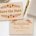 Mexican Floral Western Typography Save The Date<br><div class="desc">Mexican floral save the date card with fiesta folk art flowers in earthy colour palette of champagne beige brown blue pink orange and yellow. Distinctive design with western typography and elegant handwritten script. The template is set up to customize for any occasion and personalize with your event date. Please browse...</div>