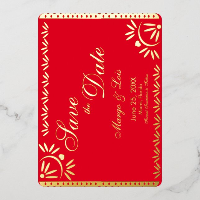 Mexican Florals Save the Date Pressed    Foil Invi (Front)