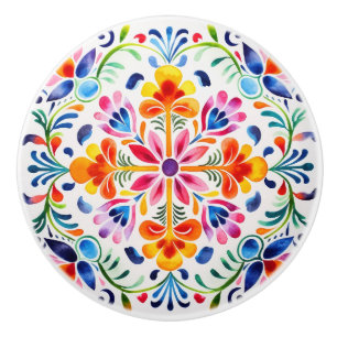 Mexican Flower Design Ceramic Knob