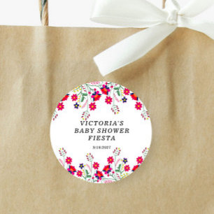 Mexican Flowers Baby Shower Fiesta Classic Round Sticker