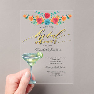 Mexican Flowers Margarita Bridal Shower Acrylic Invitations