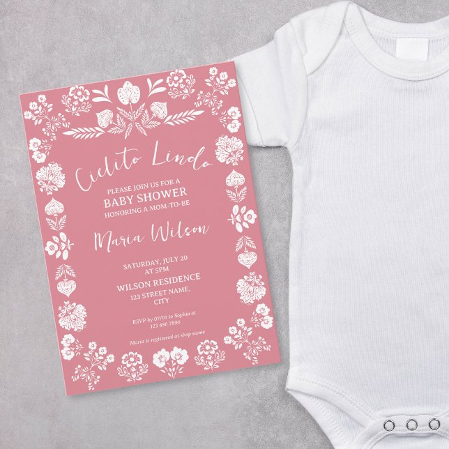 Mexican Folk Art Cielito Lindo Dusty Pink Invitation (mexican papel picado on the dusty pink background)