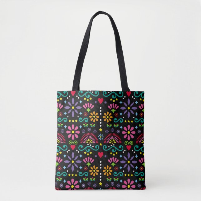 Mexican folk art, colourful seamless pattern. tote bag (Front)