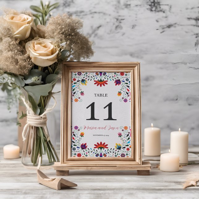 Mexican Folk Art Floral Botanical Fiesta Wedding Table Number (Mexican Folk Art Floral Botanical Fiesta Wedding Table Number)
