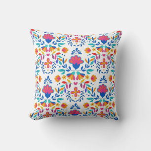 Mexican folk art floral pattern throw pillow