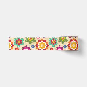 Mexican Folk Art Flowers Pattern Satin Ribbon