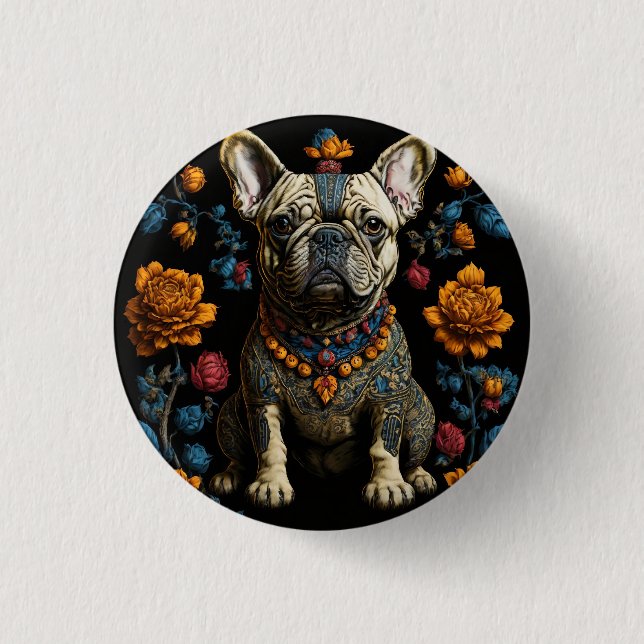 Mexican Folk Art French Bulldog 1 Inch Round Button (Front)