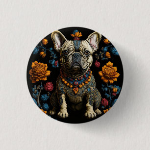 Mexican Folk Art French Bulldog 1 Inch Round Button