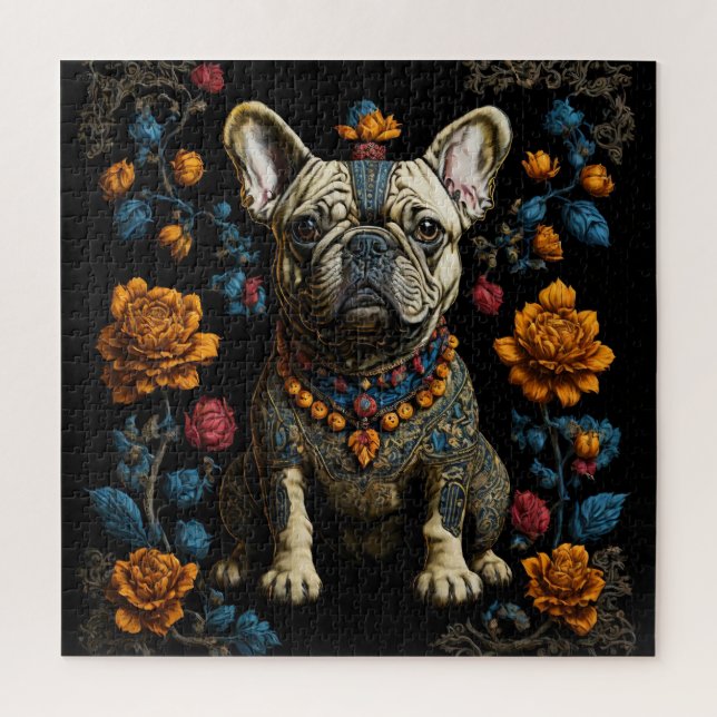Mexican Folk Art French Bulldog Jigsaw Puzzle (Vertical)