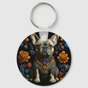 Mexican Folk Art French Bulldog Keychain