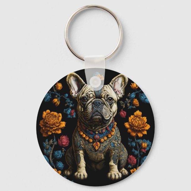 Mexican Folk Art French Bulldog Keychain (Front)
