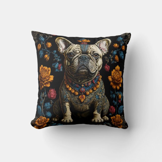 Mexican Folk Art French Bulldog Throw Pillow (Front)