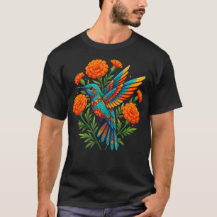 Mexican Folk Art Hummingbird Flower Bird Lover Nat T-Shirt