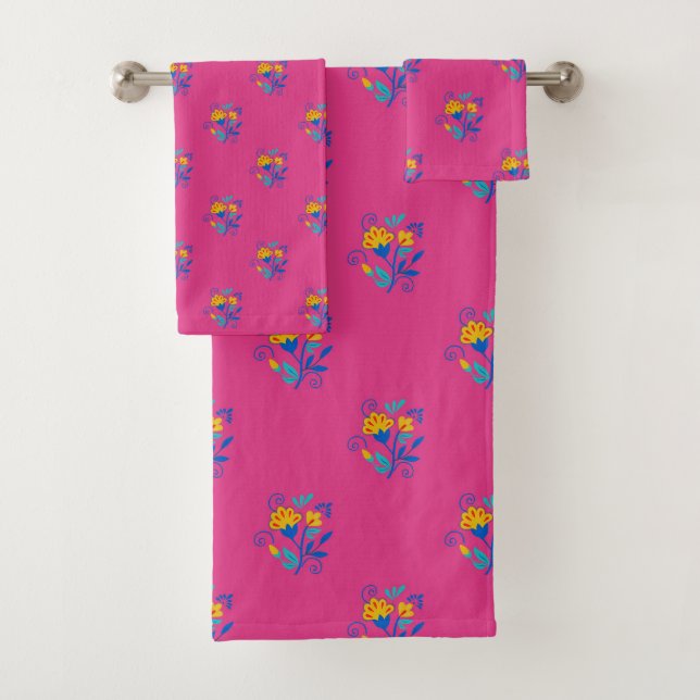 Mexican Folk Art Pattern Bath Towel Set (Insitu)