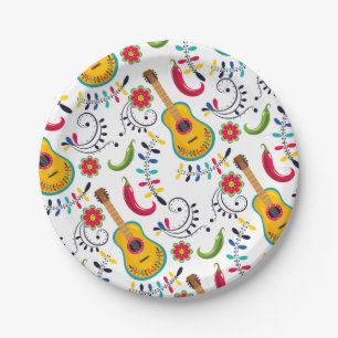 Mexican Folk Art Pattern Guitars Paper Plate