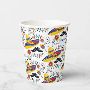 Mexican Folk Art Pattern Sombreros, Moustaches Paper Cups