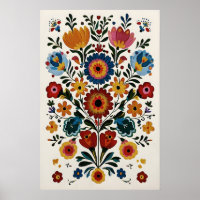 Mexican Folk Art Print Vibrant Otomi Floral Giclée