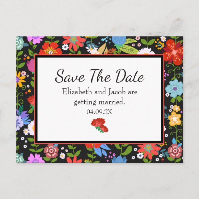Mexican Folk Art Save the Date Postcard (Front)