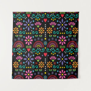 Mexican folk art seamless pattern, colorful design tapestry