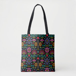 Mexican folk art seamless pattern, colorful design tote bag