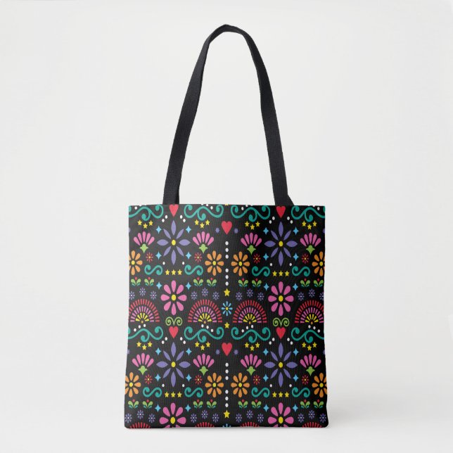 Mexican folk art seamless pattern, colorful design tote bag (Front)