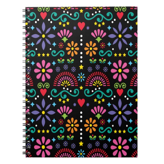 Mexican folk art seamless pattern, colourful desig notebook (Front)