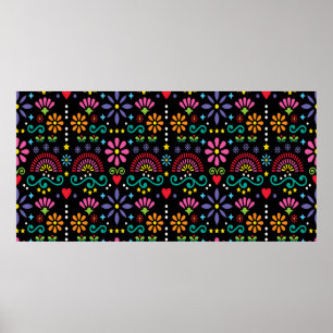 Mexican folk art seamless pattern, colourful desig poster