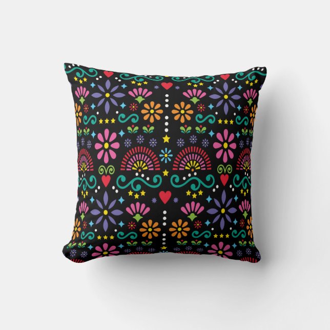 Mexican folk art seamless pattern, colourful desig throw pillow (Front)