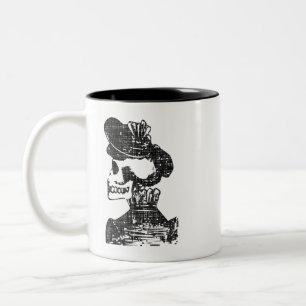 Mexican Folk Art Skull Floral Bonnet Vintage Two-Tone Coffee Mug