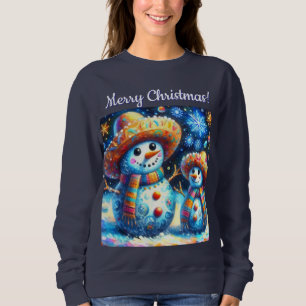 Mexican Folk Art Snowmen Snowman Personalized Sweatshirt