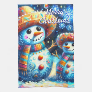 Mexican Folk Art Snowmen Snowman Snow People Kitchen Towel