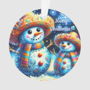 Mexican Folk Art Snowmen Snowman Snow People Ornament