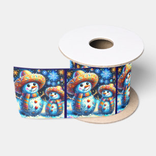 Mexican Folk Art Snowmen Snowman Snow People Satin Ribbon