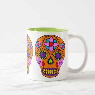 Mexican Folk Art Sugar Skull Two-Tone Coffee Mug