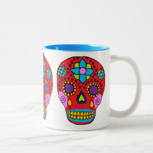 Mexican Folk Art Sugar Skull Two-Tone Coffee Mug