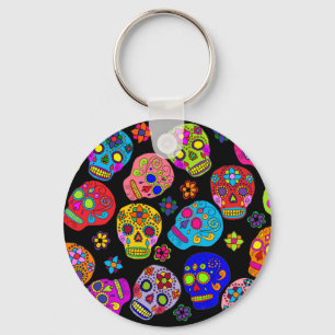 Mexican Folk Art Sugar Skulls Keychain